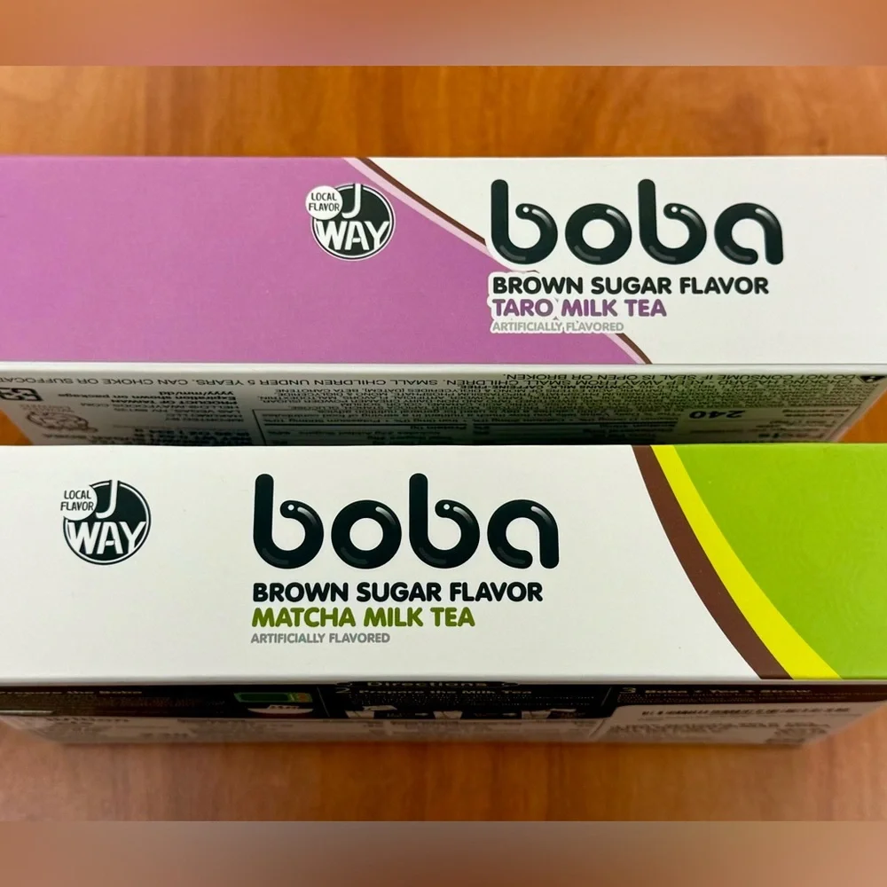 TWO Sealed J Way BOBA Brown Sugar Flavor Taro & Matcha Milk Tea Sets Aug. 2025🥤